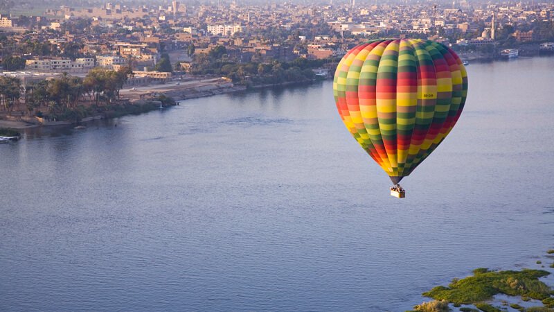 A Hot Air Balloon Over the Nile river